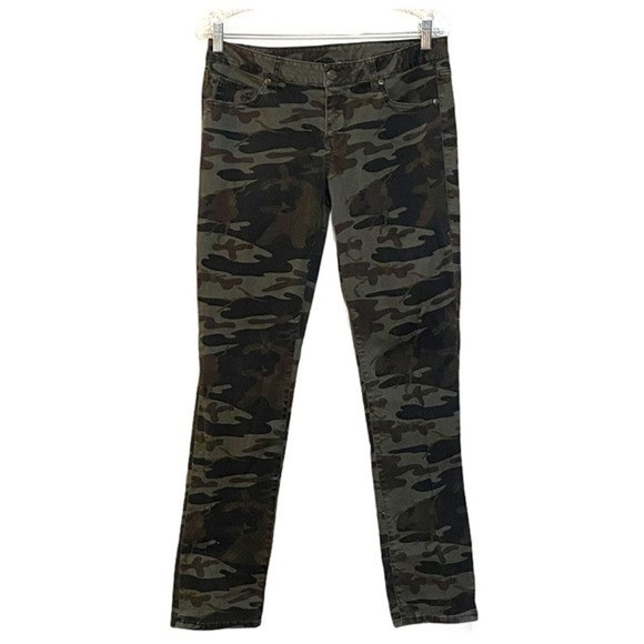 London Jeans Womens 6‎ 30” Green Brown Camo Print Skinny Leg Camouflage Utility - Picture 1 of 5